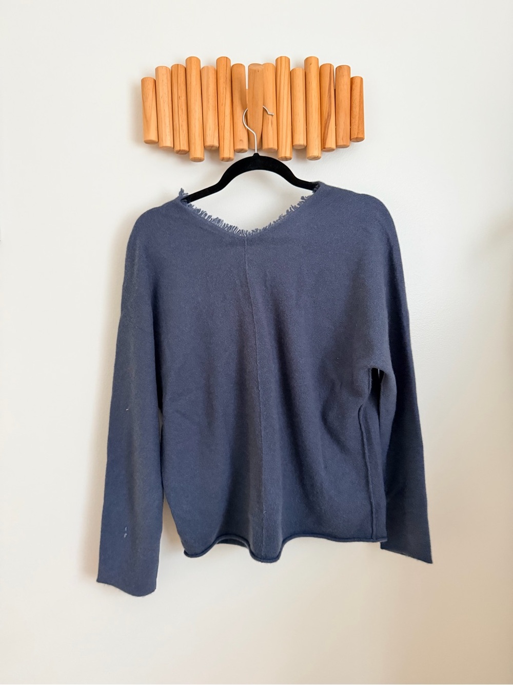 Vince Frayed V-Neck Long Sleeve Sweater - Navy - Picture 7 of 7